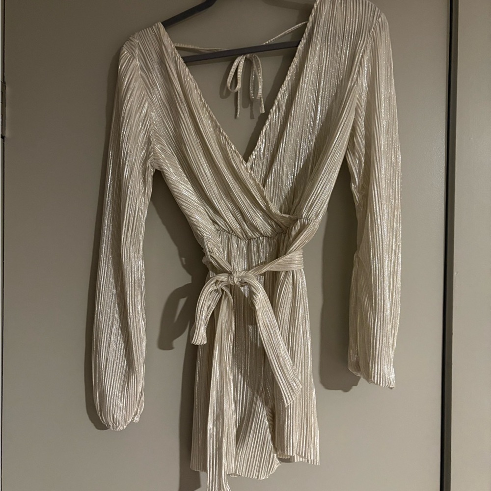 Elegant Shimmering Silver Jumpsuit Shorts